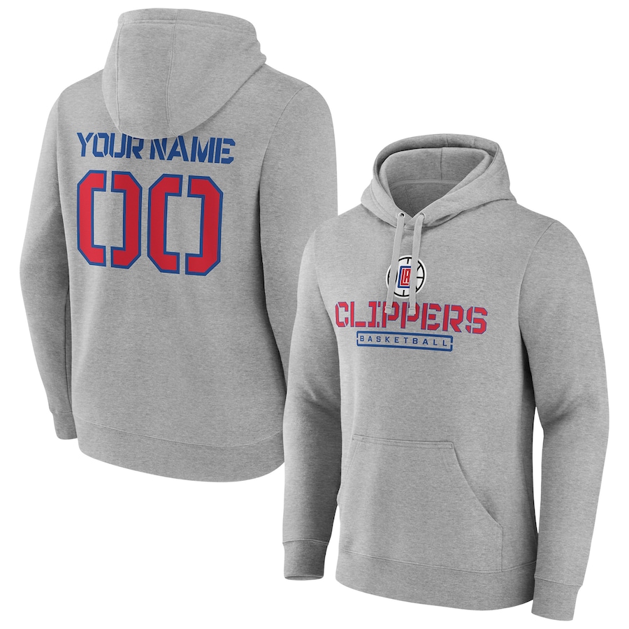 Men's Customize LA Clippers Gray Personalized Evanston Stencil Pullover Hoodie Men's Customize LA Clippers Gray Personalized Evanston Stencil Pullover Hoodie