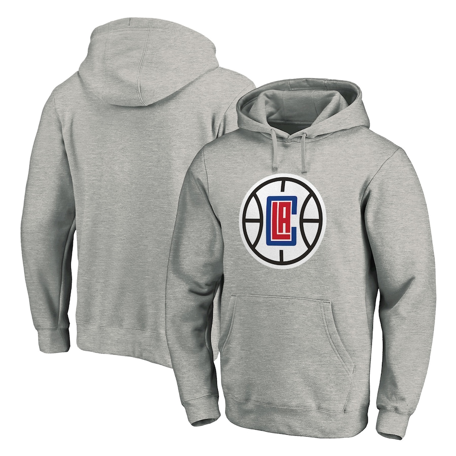 Men's LA Clippers Heather Gray Team Primary Logo Fitted Pullover Hoodie