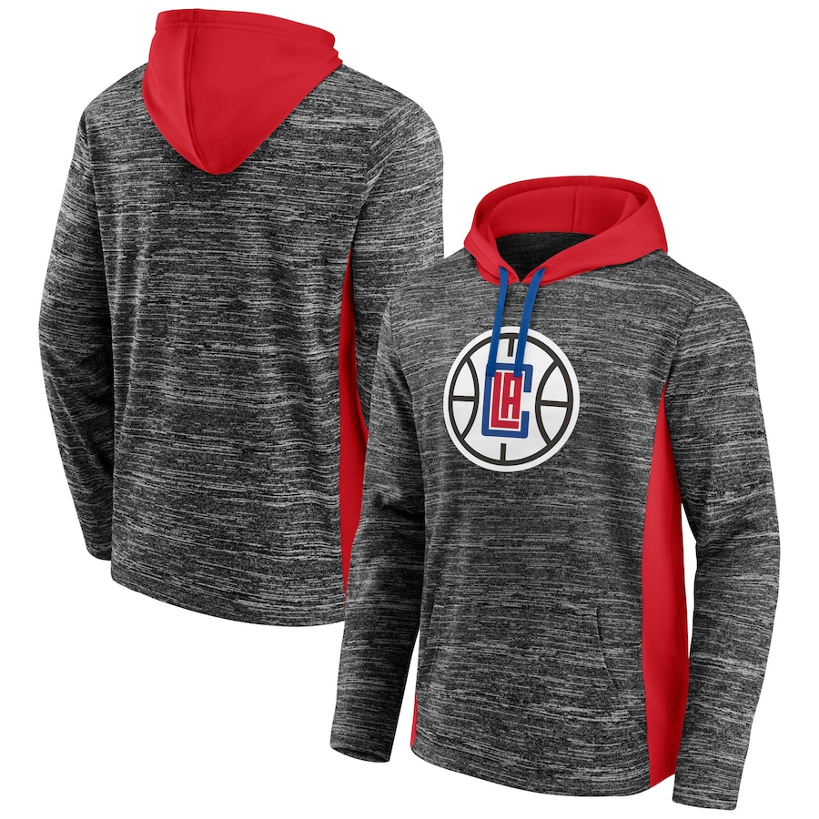 Men's LA Clippers Heathered Charcoal Instant Replay Colorblocked Pullover Hoodie