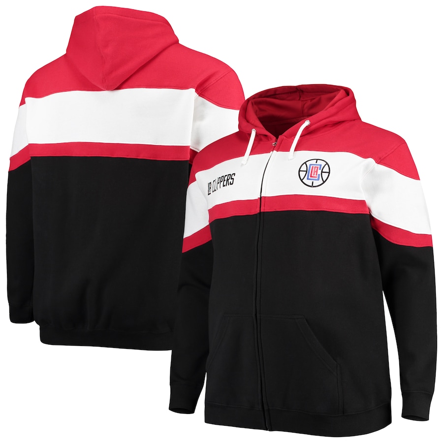Men's LA Clippers Red/Black Big & Tall Colorblock Wordmark Tripod Full-Zip Hoodie