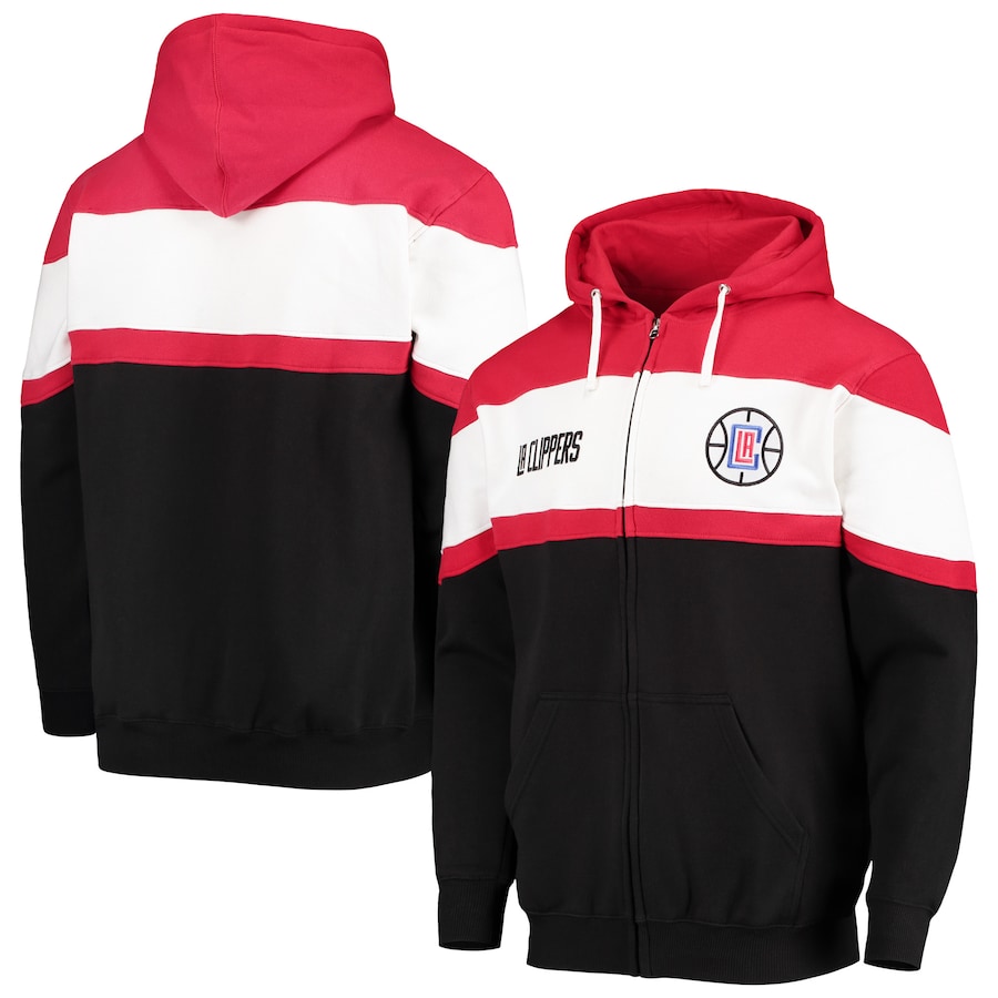 Men's LA Clippers Red/Black Colorblock Wordmark Full-Zip Hoodie