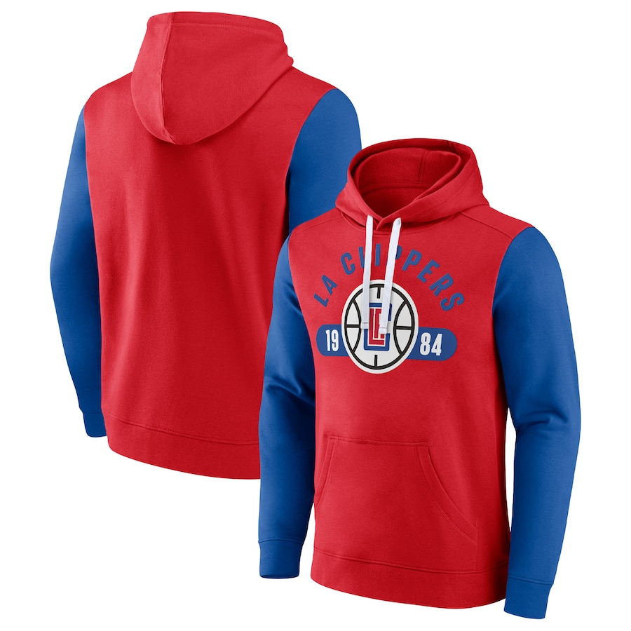 Men's LA Clippers Red/Royal Attack Colorblock Pullover Hoodie Men's LA Clippers Red/Royal Attack Colorblock Pullover Hoodie