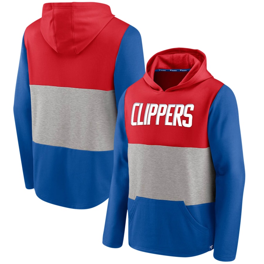 Men's LA Clippers Red/Royal Linear Logo Comfy Colorblock Tri-Blend Pullover Hoodie