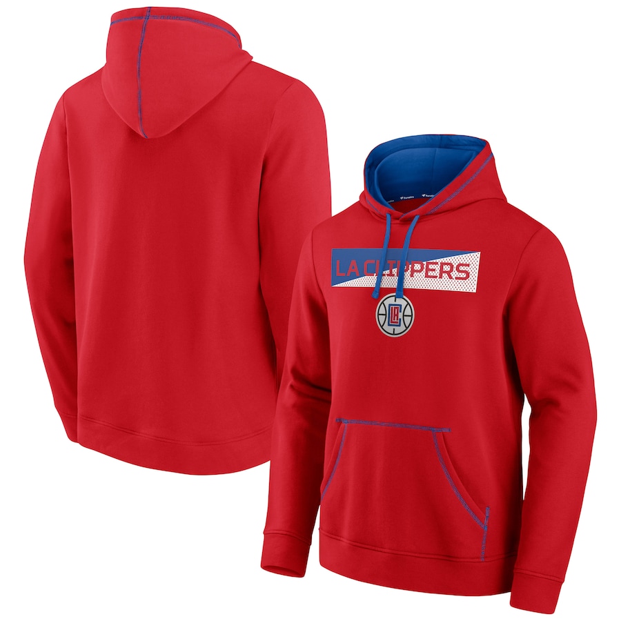 Men's LA Clippers Red/Royal Split The Crowd Pullover Hoodie