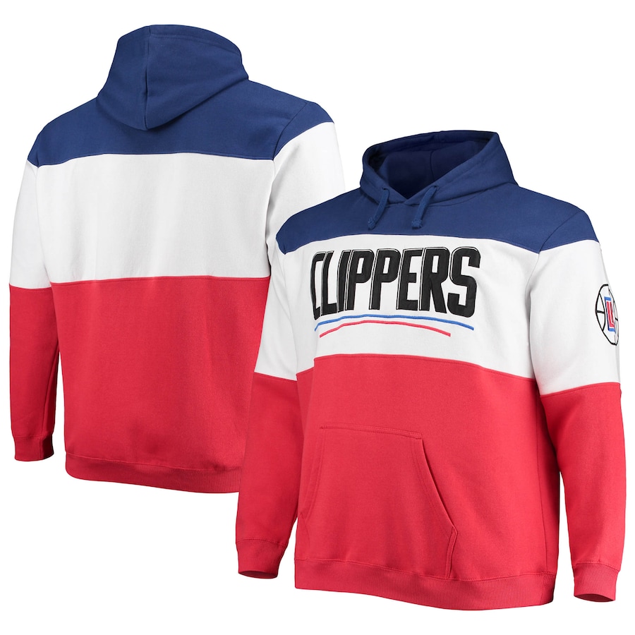 Men's LA Clippers Royal/Red Big & Tall Colorblock Wordmark Pullover Hoodie