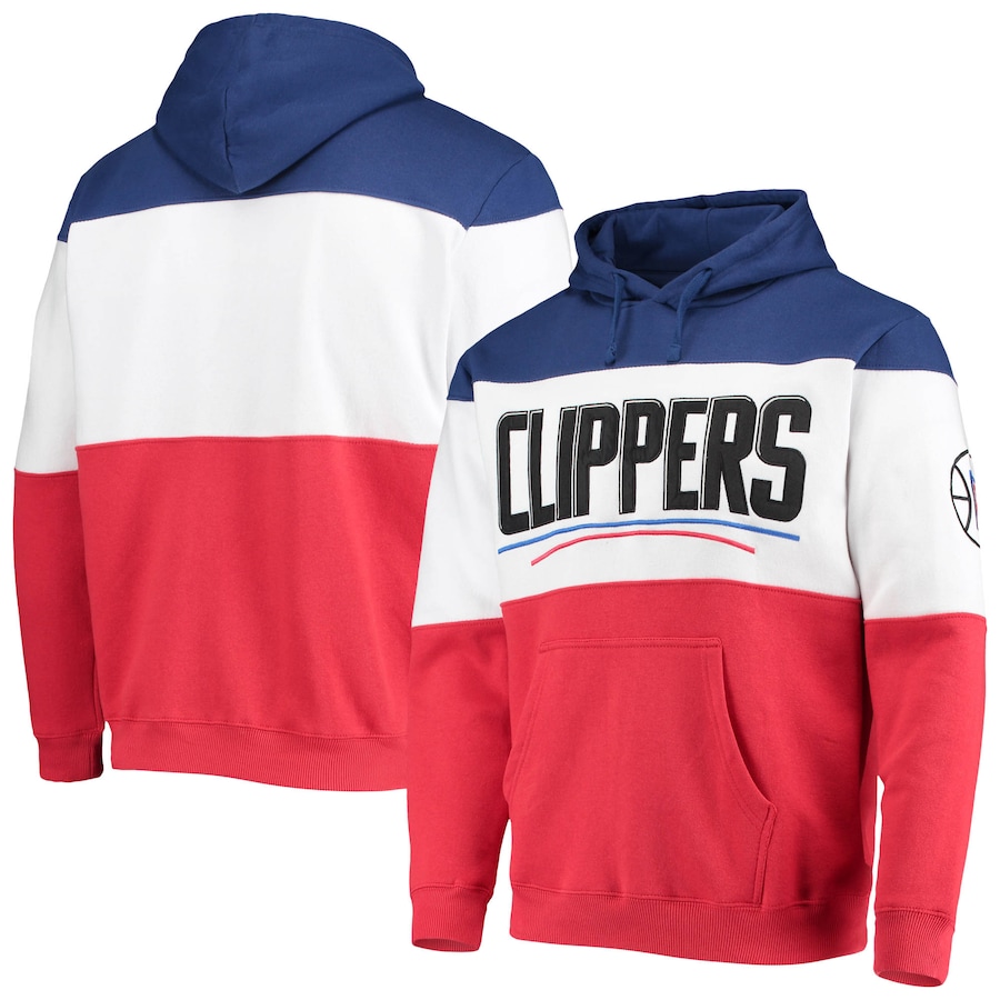 Men's LA Clippers Royal/Red Colorblock Wordmark Pullover Hoodie