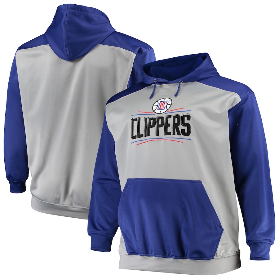 Men's LA Clippers Gray/Royal Colorblock Raglan Pouch Pullover Hoodie