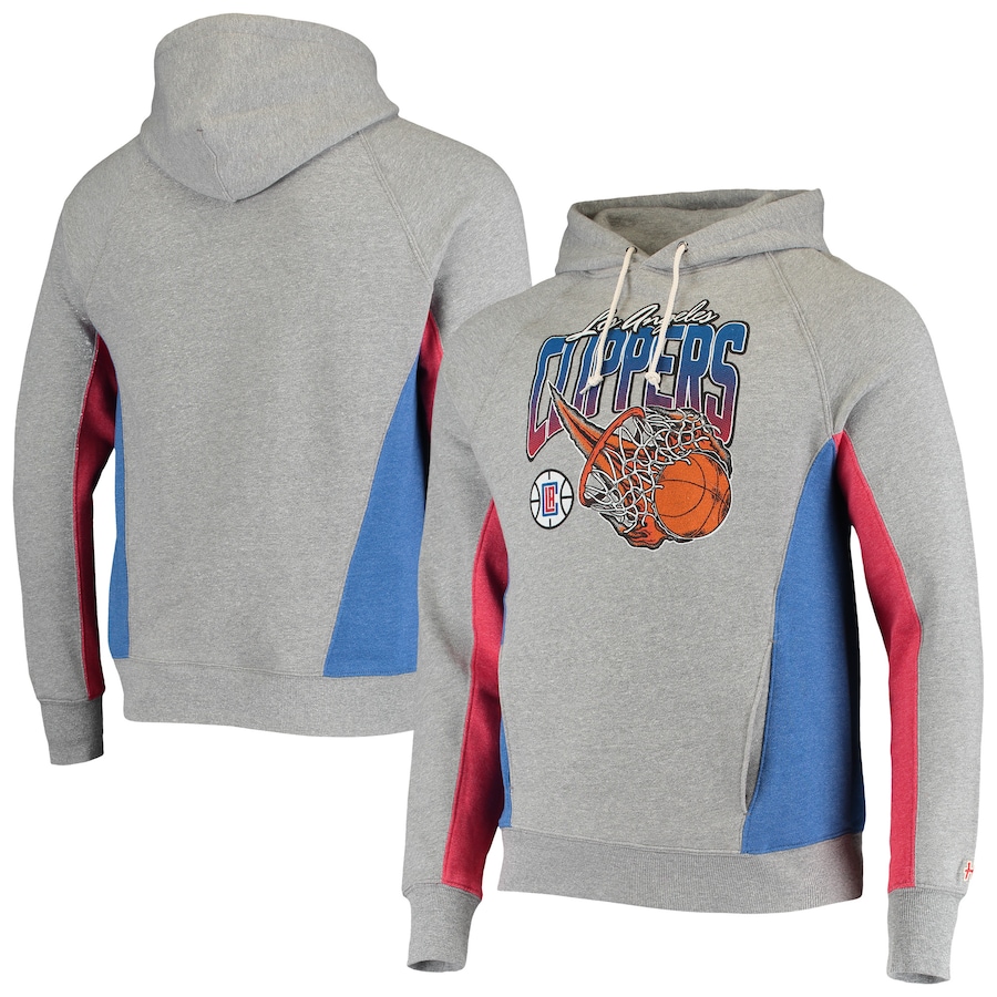 Men's LA Clippers Homage Gray/Royal On Fire Tri-Blend Pullover Hoodie
