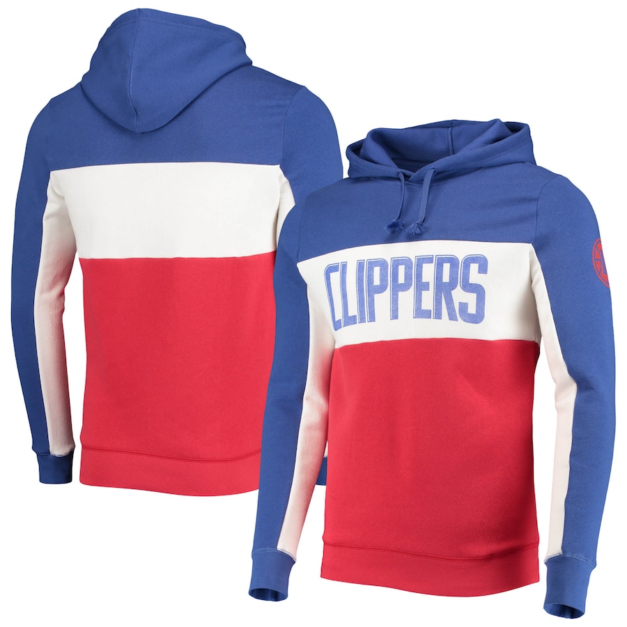 Men's LA Clippers Junk Food Royal/White Wordmark Colorblock Fleece Pullover Hoodie