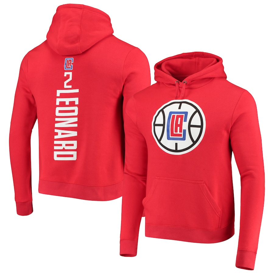 Men's LA Clippers Kawhi Leonard Red Playmaker Name & Number Fitted Pullover Hoodie