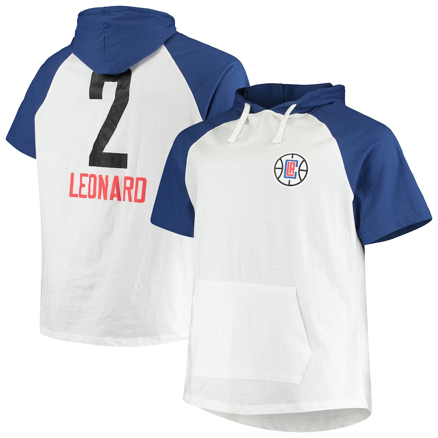 Men's LA Clippers Kawhi Leonard White/Royal Big & Tall Player Raglan Short Sleeve Hoodie