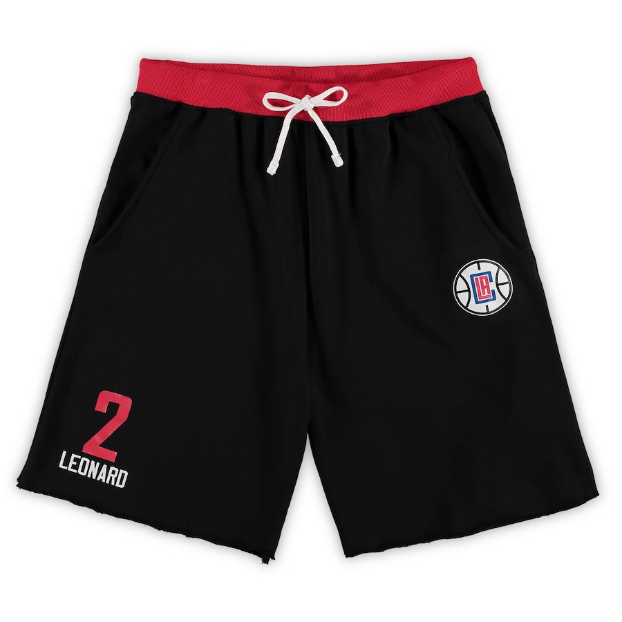 Men's LA Clippers Kawhi Leonard Majestic Black Big & Tall French Terry Name & Number Shorts