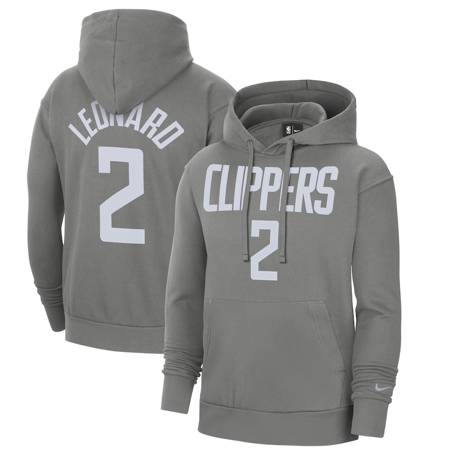 Men's LA Clippers Kawhi Leonard NBA Gray 2020/21 Earned Edition Name & Number Pullover Hoodie