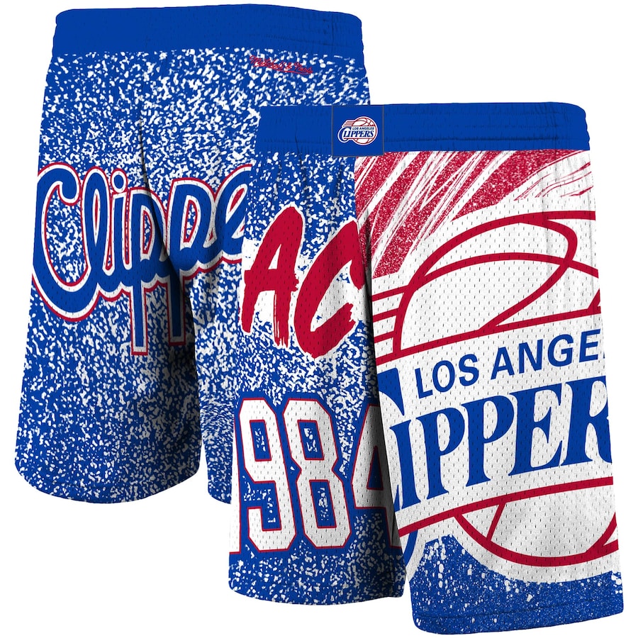Men's LA Clippers Mitchell & Ness Royal Hardwood Classics Jumbotron Sublimated Shorts Men's LA Clippers Mitchell & Ness Royal Hardwood Classics Jumbotron Sublimated Shorts