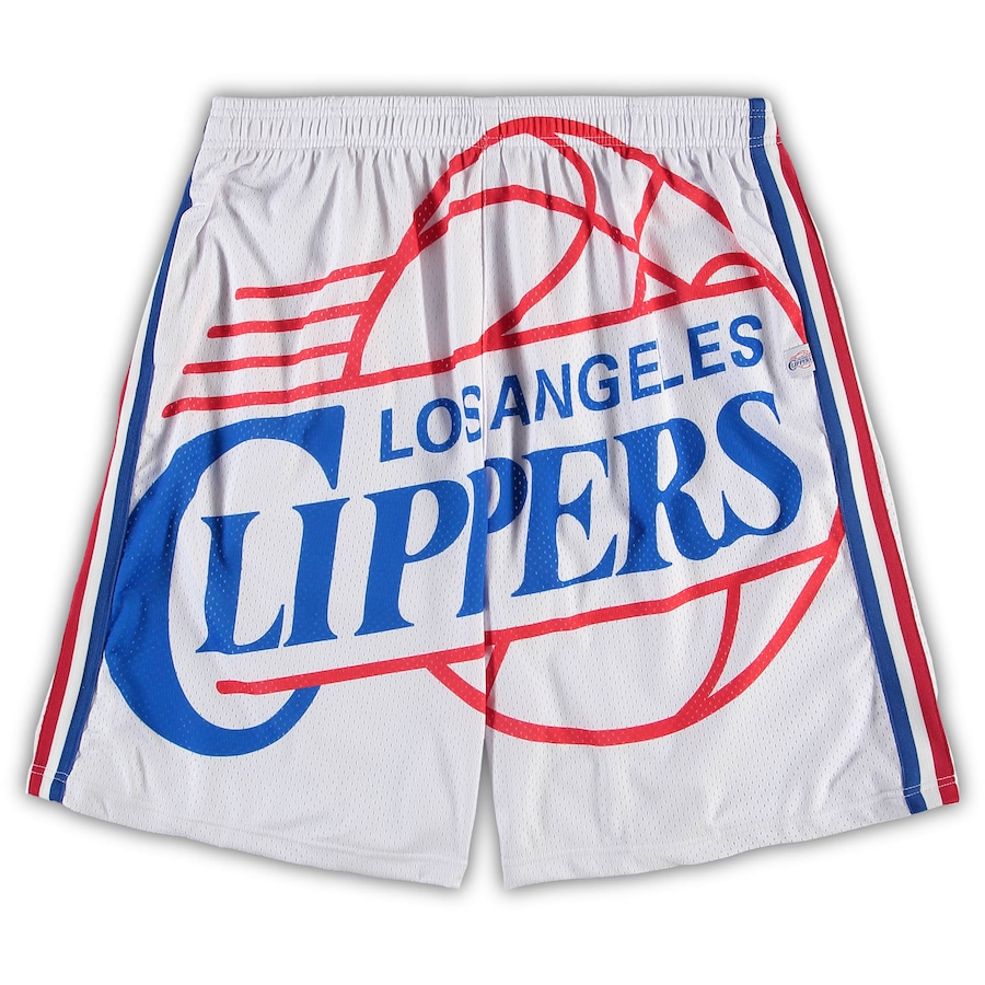 Men's LA Clippers Mitchell & Ness White Big & Tall Hardwood Classics Big Face 2.0 Shorts Men's LA Clippers Mitchell & Ness White Big & Tall Hardwood Classics Big Face 2.0 Shorts