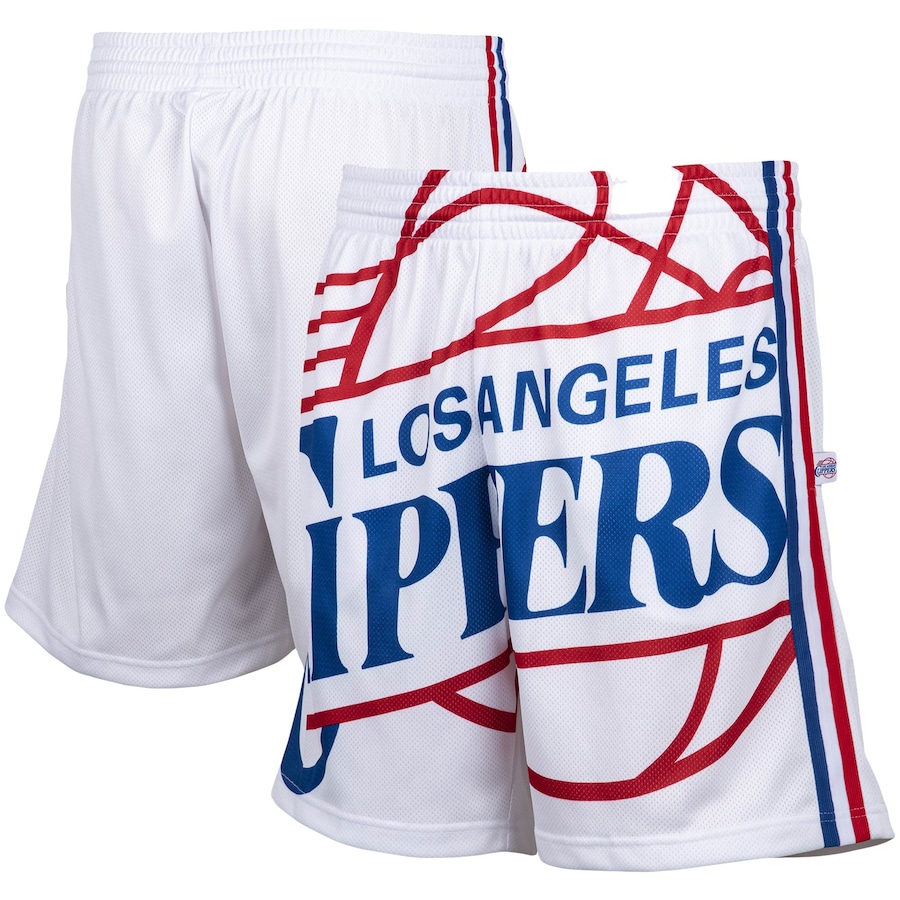 Men's LA Clippers Mitchell & Ness White Hardwood Classics Big Face 2.0 Shorts Men's LA Clippers Mitchell & Ness White Hardwood Classics Big Face 2.0 Shorts