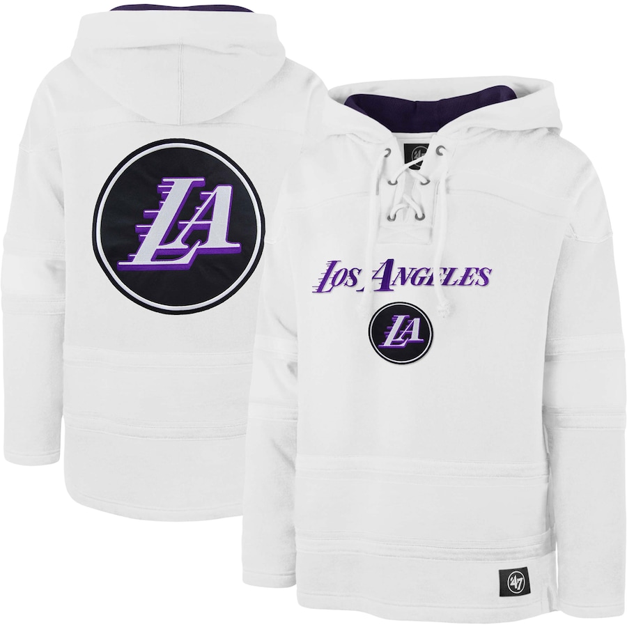 Men's Los Angeles Lakers 47 White 2022/23 Pregame MVP Lacer Pullover Hoodie - City Edition Men's Los Angeles Lakers 47 White 2022/23 Pregame MVP Lacer Pullover Hoodie - City Edition