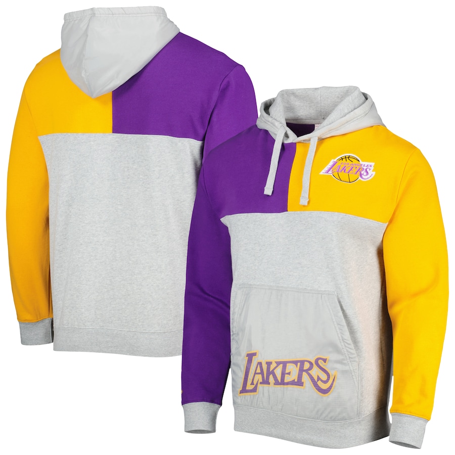 Men's Los Angeles Lakers Mitchell & Ness Heather Gray Tie-Breaker Pullover Hoodie Men's Los Angeles Lakers Mitchell & Ness Heather Gray Tie-Breaker Pullover Hoodie