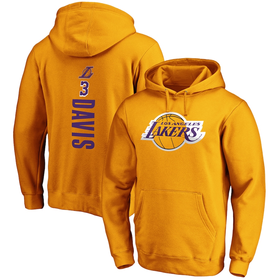 Men's Los Angeles Lakers Anthony Davis Gold Playmaker Name & Number Fitted Pullover Hoodie