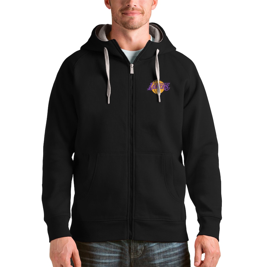 Men's Los Angeles Lakers Antigua Black Logo Victory Full-Zip Hoodie Men's Los Angeles Lakers Antigua Black Logo Victory Full-Zip Hoodie