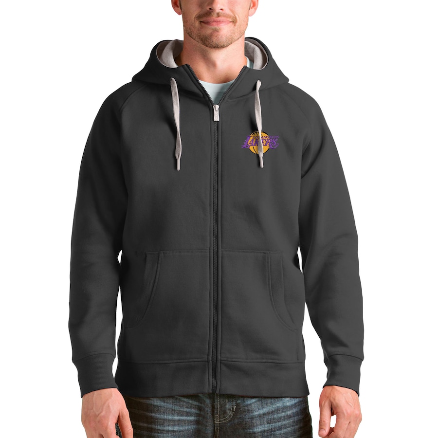 Men's Los Angeles Lakers Antigua Charcoal Logo Victory Full-Zip Hoodie