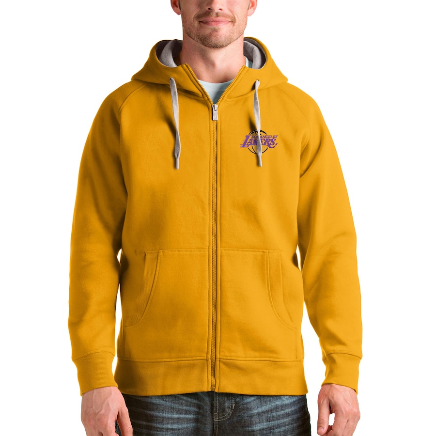 Men's Los Angeles Lakers Antigua Gold Logo Victory Full-Zip Hoodie Men's Los Angeles Lakers Antigua Gold Logo Victory Full-Zip Hoodie