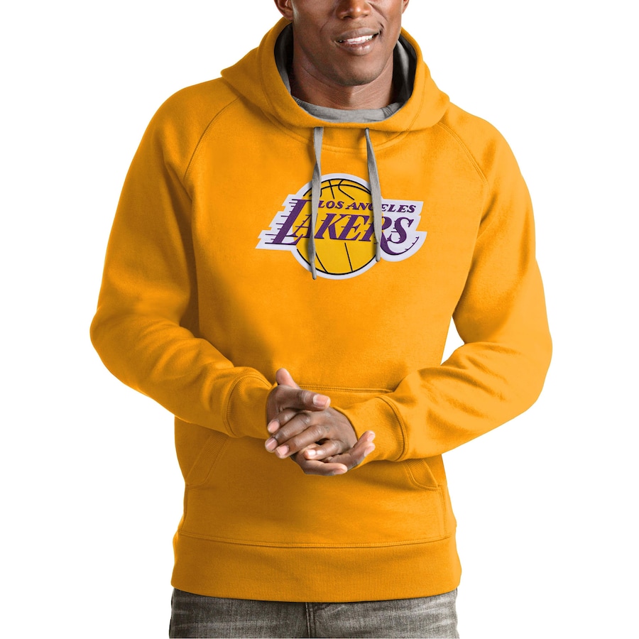 Men's Los Angeles Lakers Antigua Gold Team Logo Victory Pullover Hoodie Men's Los Angeles Lakers Antigua Gold Team Logo Victory Pullover Hoodie