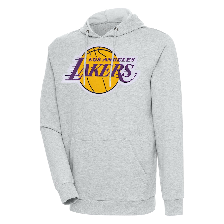 Men's Los Angeles Lakers Antigua Heather Gray Action Pullover Hoodie Men's Los Angeles Lakers Antigua Heather Gray Action Pullover Hoodie