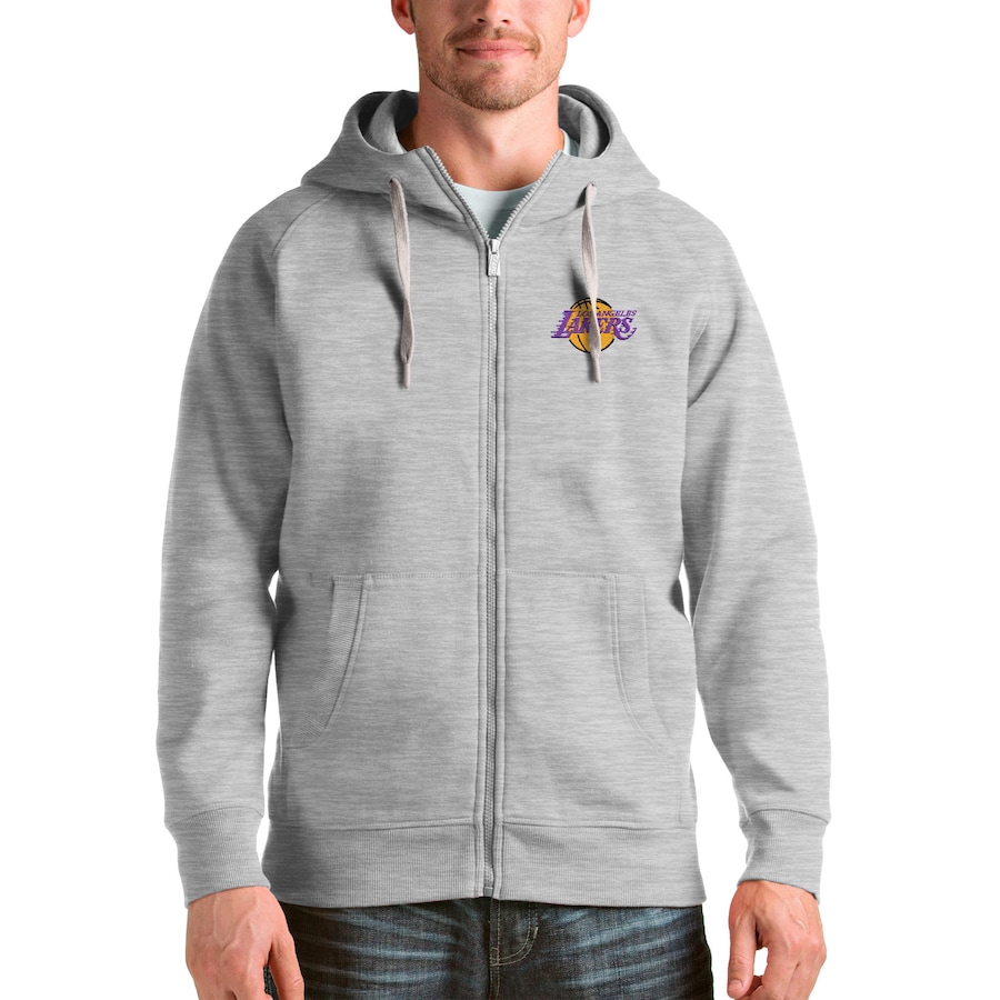 Men's Los Angeles Lakers Antigua Heathered Gray Logo Victory Full-Zip Hoodie Men's Los Angeles Lakers Antigua Heathered Gray Logo Victory Full-Zip Hoodie