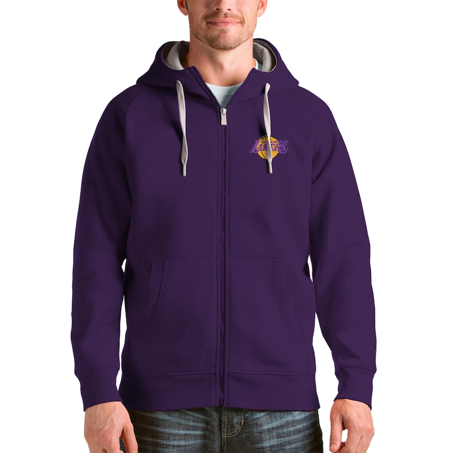 Men's Los Angeles Lakers Antigua Purple Logo Victory Full-Zip Hoodie Men's Los Angeles Lakers Antigua Purple Logo Victory Full-Zip Hoodie