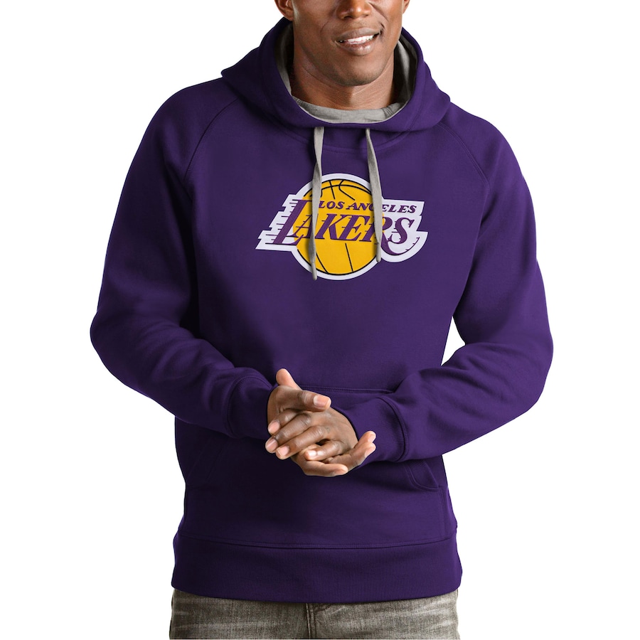 Men's Los Angeles Lakers Antigua Purple Team Logo Victory Pullover Hoodie Men's Los Angeles Lakers Antigua Purple Team Logo Victory Pullover Hoodie
