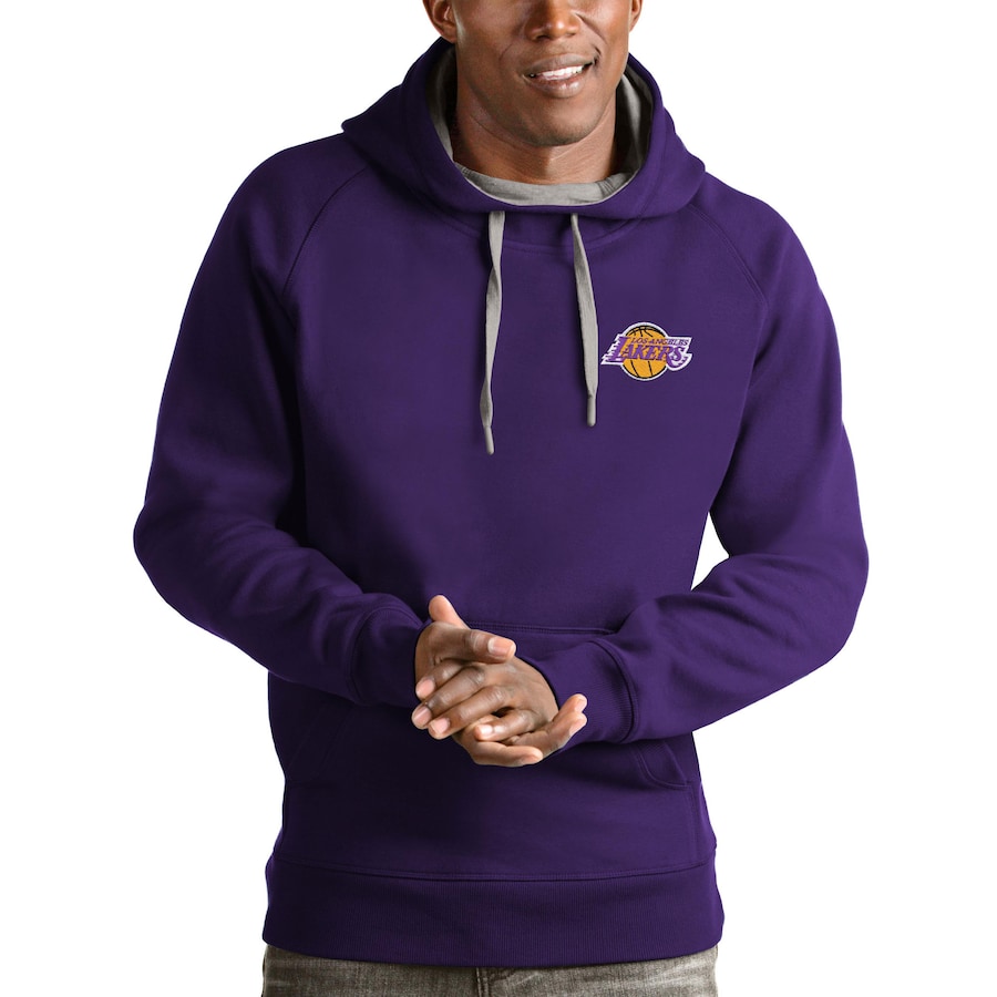 Men's Los Angeles Lakers Antigua Purple Victory Pullover Hoodie Men's Los Angeles Lakers Antigua Purple Victory Pullover Hoodie