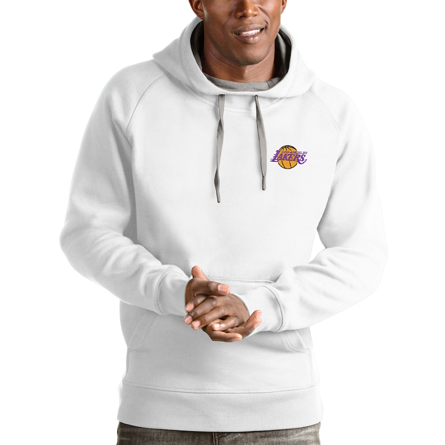 Men's Los Angeles Lakers Antigua White Victory Pullover Hoodie Men's Los Angeles Lakers Antigua White Victory Pullover Hoodie