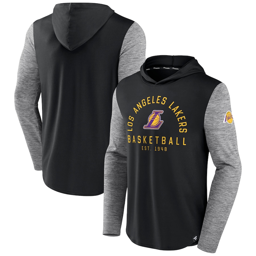 Men's Los Angeles Lakers Black/Heathered Charcoal Deep Rotation Performance Pullover Hoodie Men's Los Angeles Lakers Black/Heathered Charcoal Deep Rotation Performance Pullover Hoodie