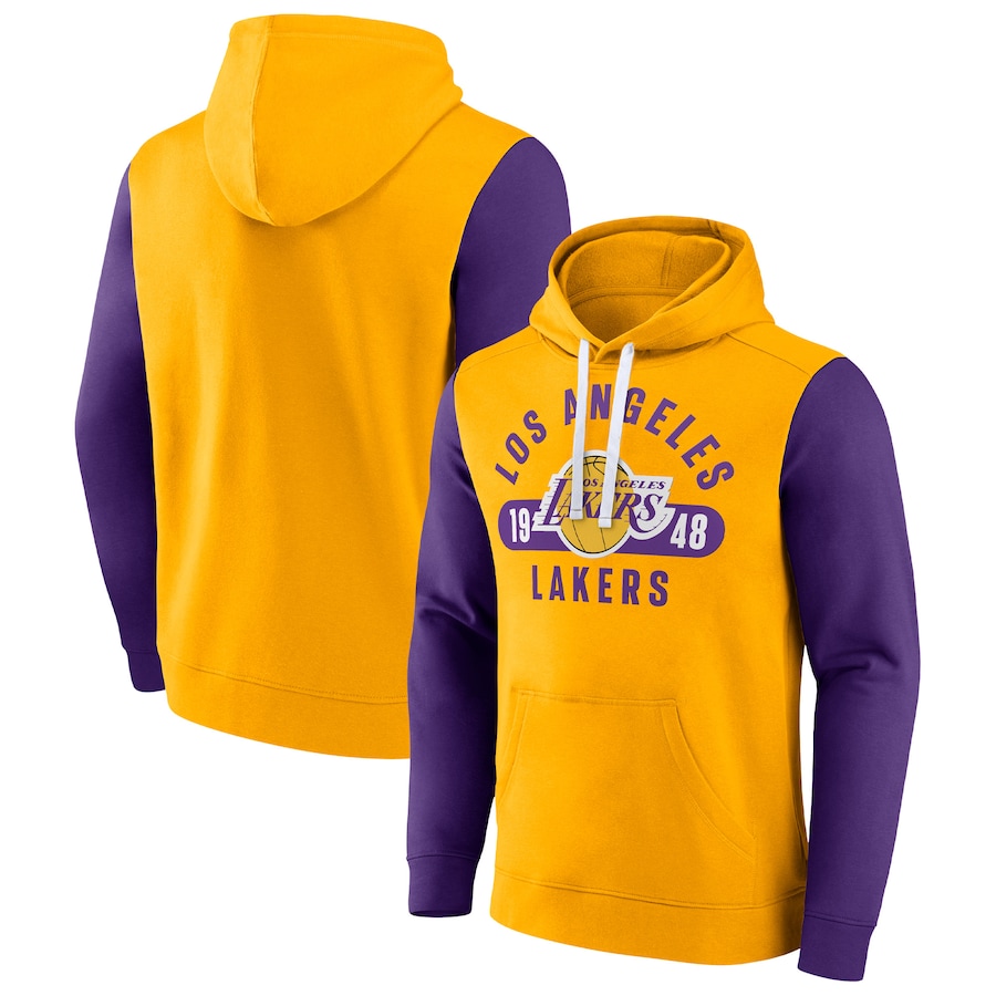 Men's Los Angeles Lakers Gold/Purple Attack Colorblock Pullover Hoodie Men's Los Angeles Lakers Gold/Purple Attack Colorblock Pullover Hoodie