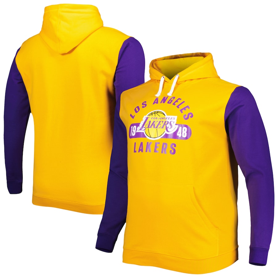 Men's Los Angeles Lakers Gold/Purple Big & Tall Bold Attack Pullover Hoodie Men's Los Angeles Lakers Gold/Purple Big & Tall Bold Attack Pullover Hoodie