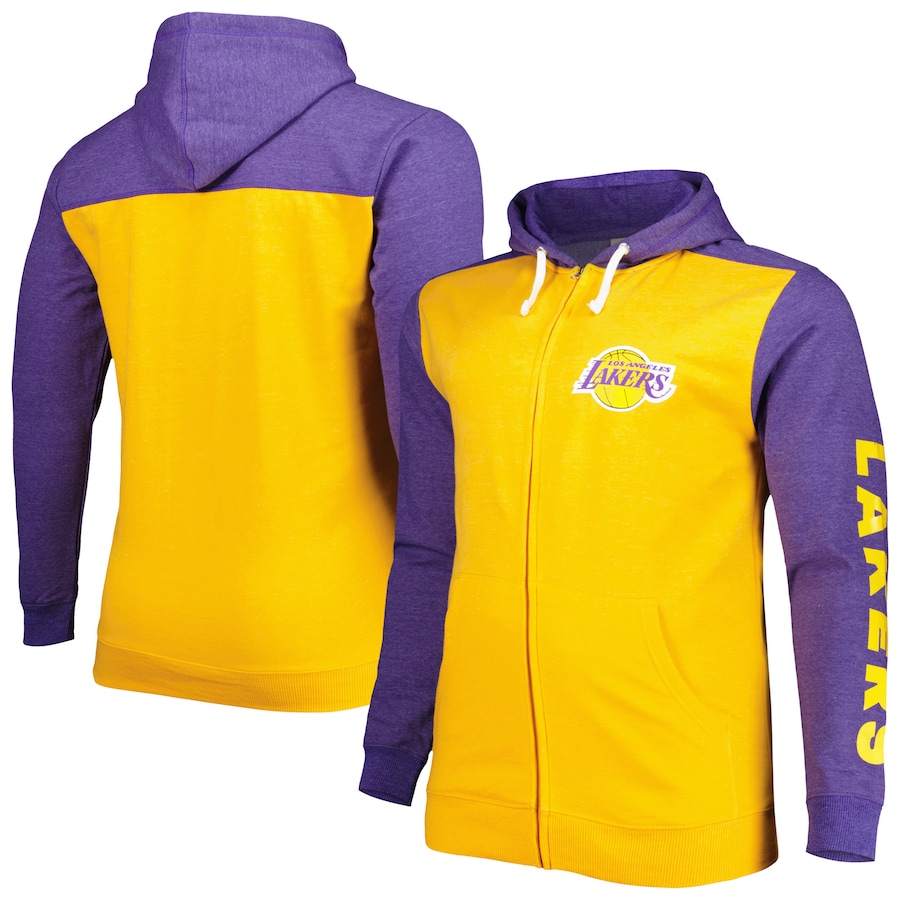 Men's Los Angeles Lakers Gold/Purple Big & Tall Down and Distance Full-Zip Hoodie