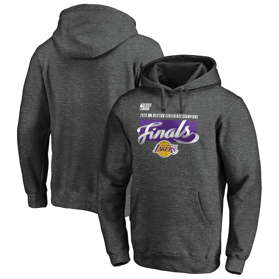 Men's Los Angeles Lakers Heather Charcoal 2020 Western Conference Champions Locker Room Fitted Pullover Hoodie