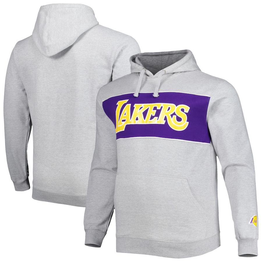Men's Los Angeles Lakers Heather Gray Big & Tall Wordmark Pullover Hoodie Men's Los Angeles Lakers Heather Gray Big & Tall Wordmark Pullover Hoodie