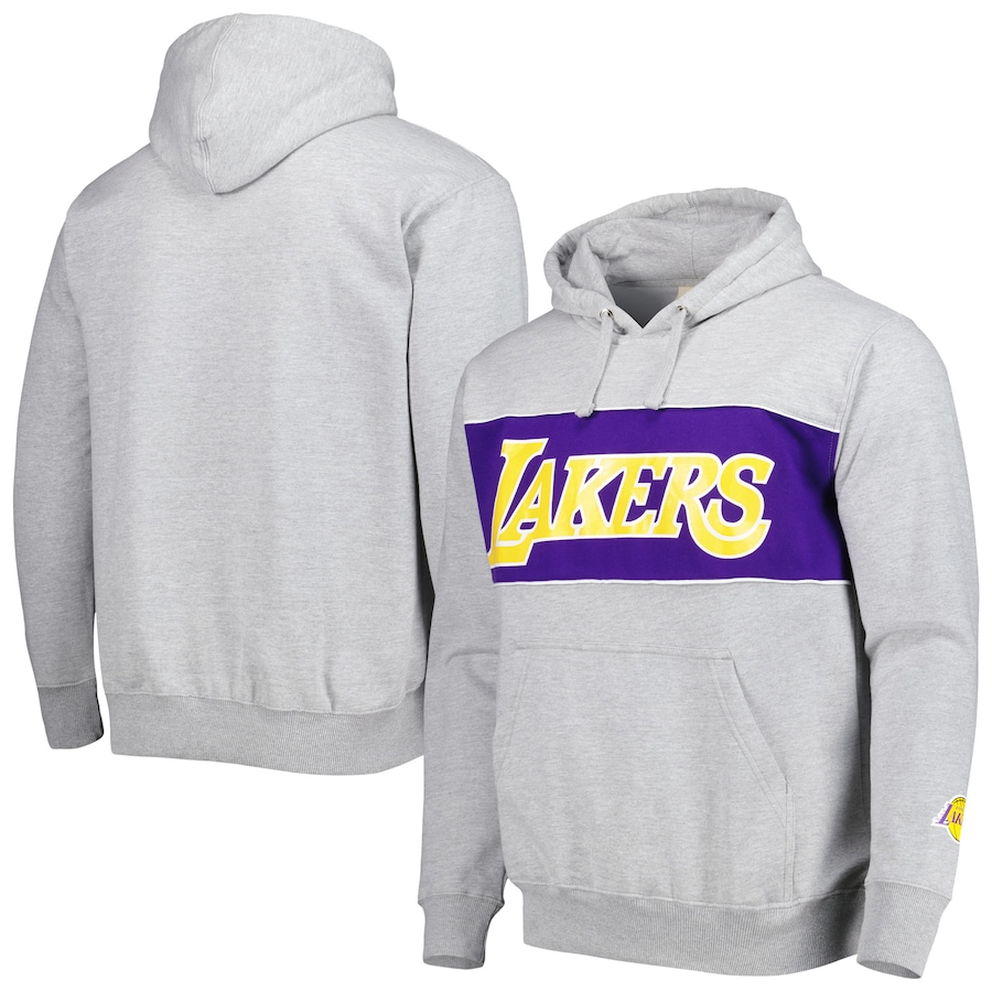 Men's Los Angeles Lakers Heather Gray Wordmark French Terry Pullover Hoodie Men's Los Angeles Lakers Heather Gray Wordmark French Terry Pullover Hoodie