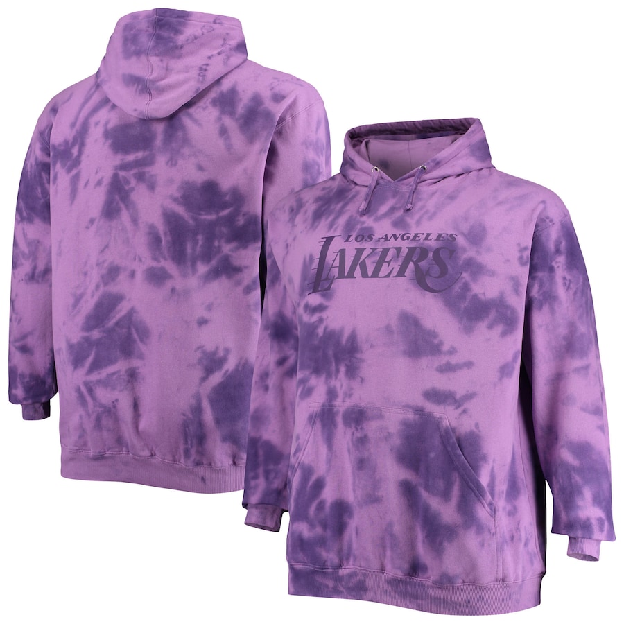 Men's Los Angeles Lakers Purple Big & Tall Wordmark Cloud-Dye Pullover Hoodie