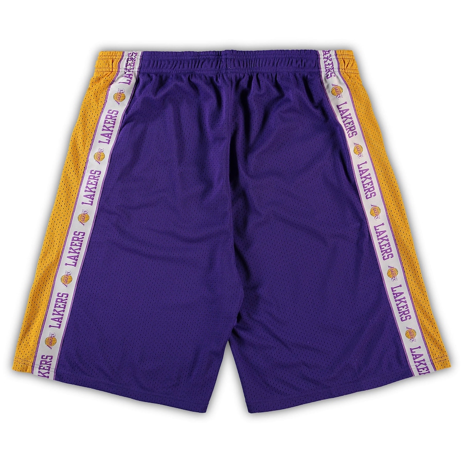 Men's Los Angeles Lakers Purple/Gold Big & Tall Tape Mesh Shorts Men's Los Angeles Lakers Purple/Gold Big & Tall Tape Mesh Shorts