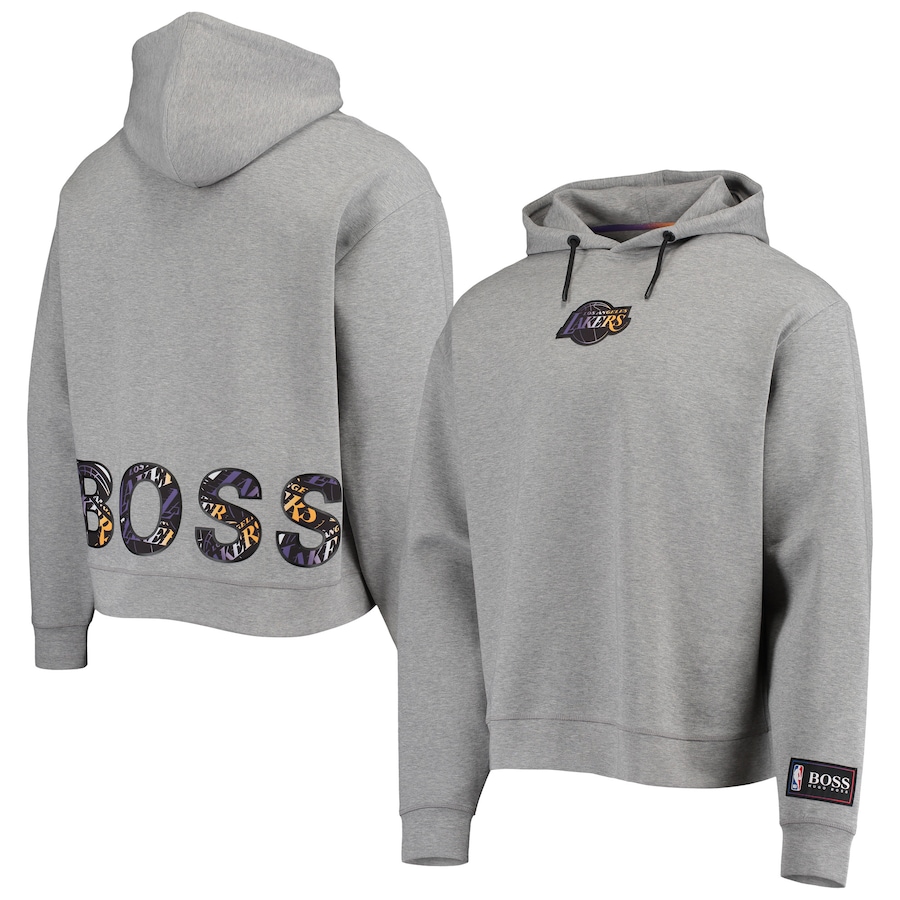 Men's Los Angeles Lakers Hugo Boss Heathered Gray Court Tri-Blend Pullover Hoodie Men's Los Angeles Lakers Hugo Boss Heathered Gray Court Tri-Blend Pullover Hoodie