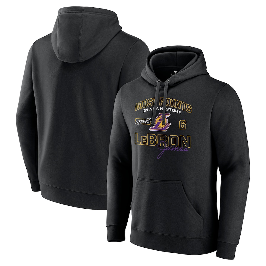 Men's Los Angeles Lakers LeBron James Black Most Points in NBA History Pullover Hoodie