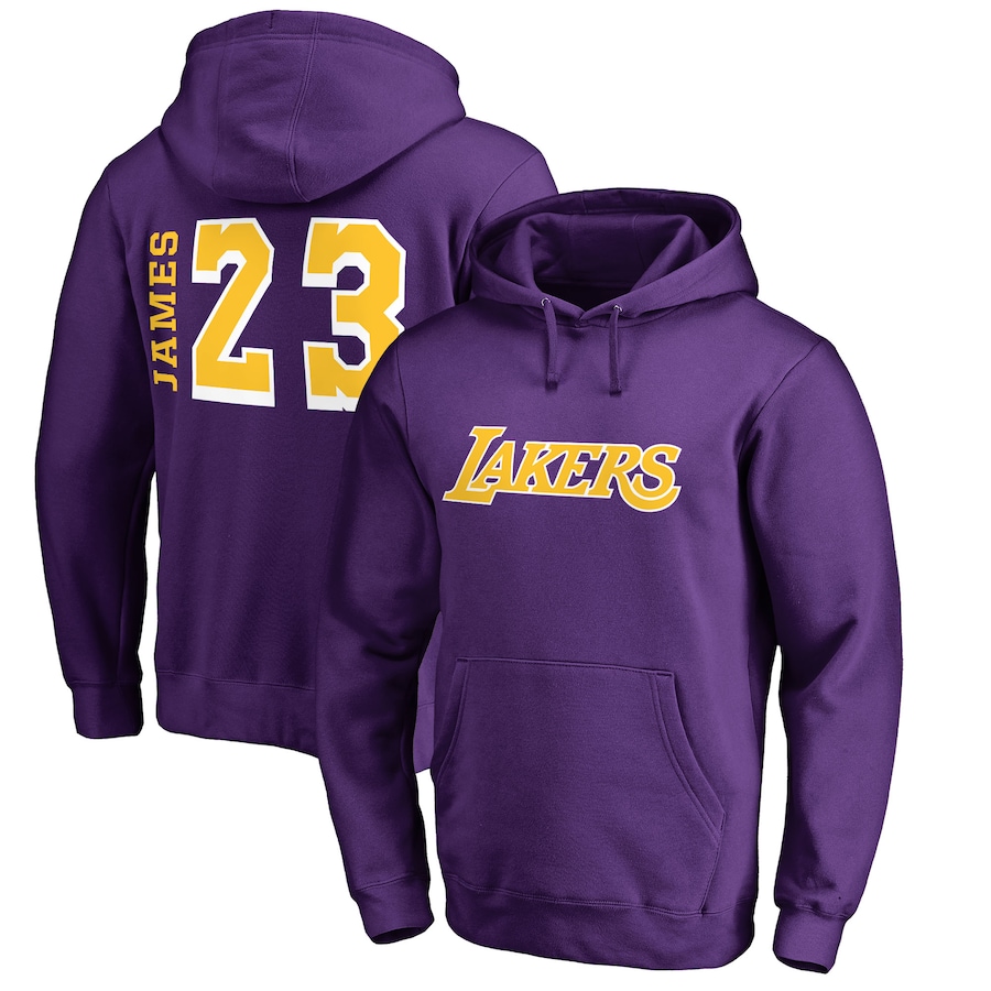 Men's Los Angeles Lakers LeBron James Purple Sidesweep Name & Number Pullover Hoodie Men's Los Angeles Lakers LeBron James Purple Sidesweep Name & Number Pullover Hoodie