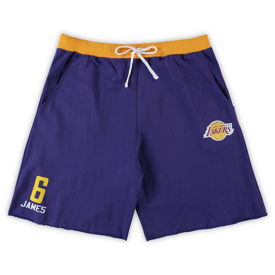 Men's Los Angeles Lakers LeBron James Purple Big & Tall French Terry Name & Number Shorts