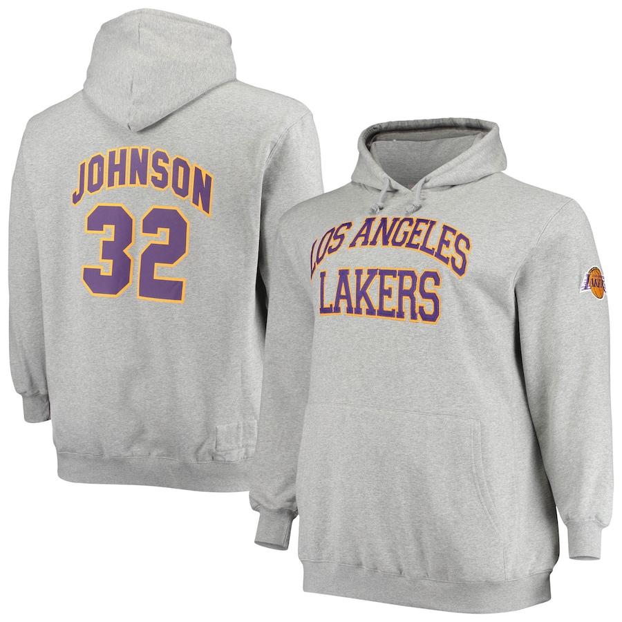 Men's Los Angeles Lakers Magic Johnson Mitchell & Ness Heathered Gray Big & Tall Name & Number Pullover Hoodie