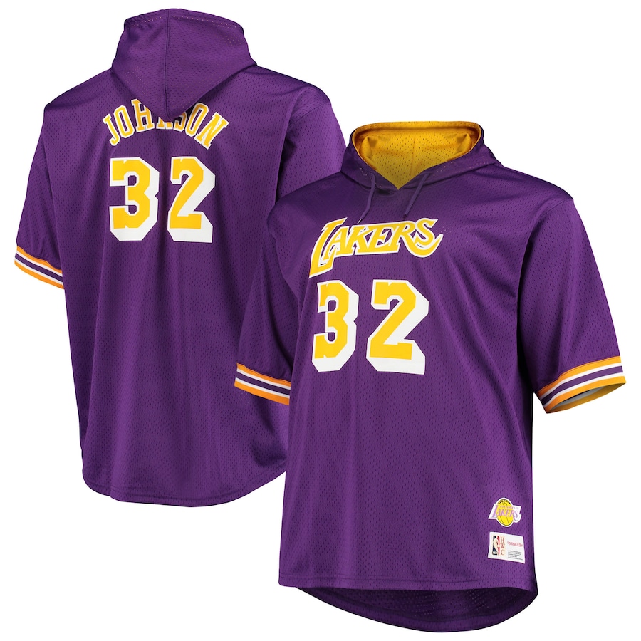 Men's Los Angeles Lakers Magic Johnson Mitchell & Ness Purple/Gold Big & Tall Name & Number Short Sleeve Hoodie