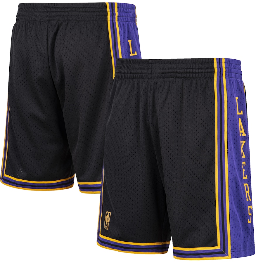Men's Los Angeles Lakers Mitchell & Ness Black Hardwood Classic Reload Swingman Shorts Men's Los Angeles Lakers Mitchell & Ness Black Hardwood Classic Reload Swingman Shorts