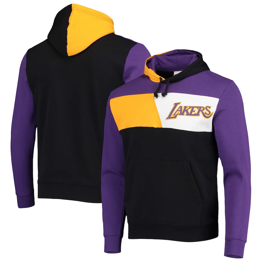 Men's Los Angeles Lakers Mitchell & Ness Black Hardwood Classics Colorblock Fleece Pullover Hoodie